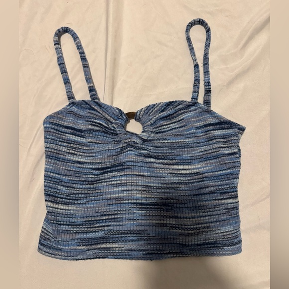 American Eagle Outfitters Blue Striped Knit Hoodie & Crop Tank Set - Picture 5 of 7